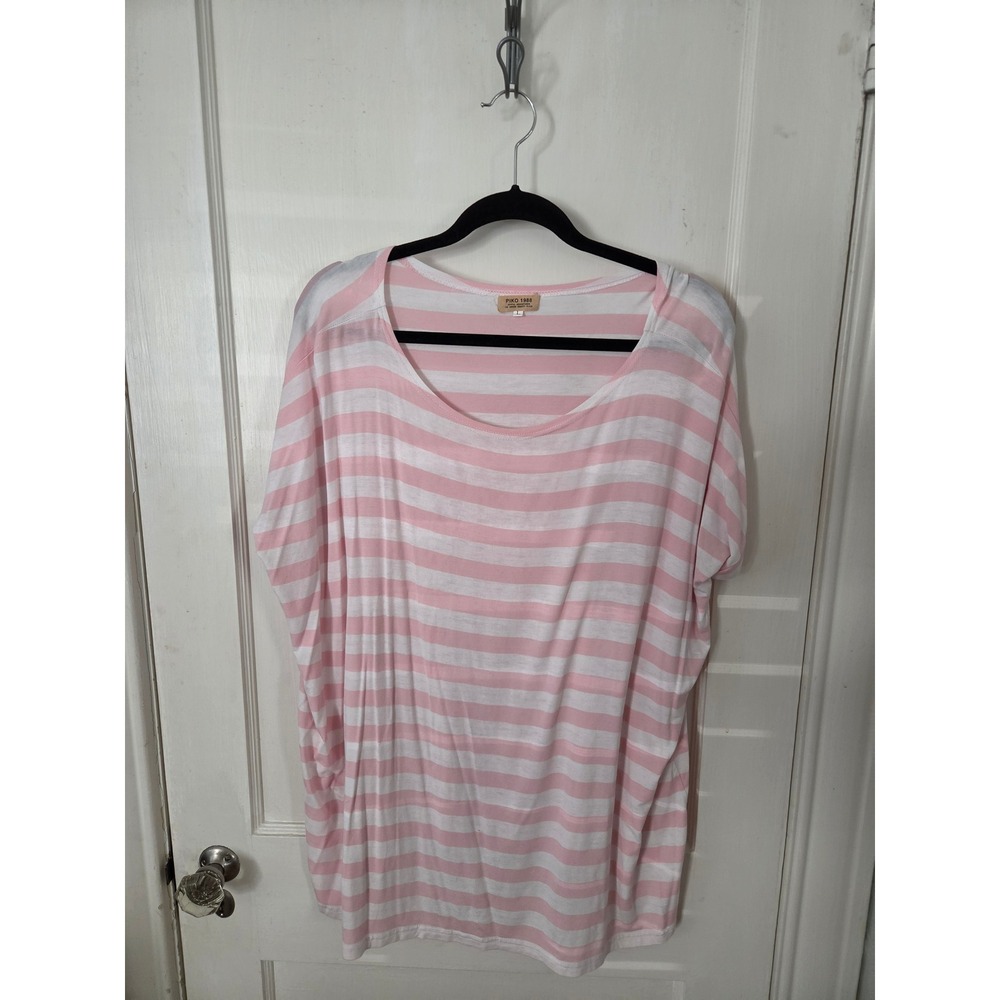 Piko 1988 Pink White Striped Oversized Scoop Neck Short Sleeve T-Shirt Large